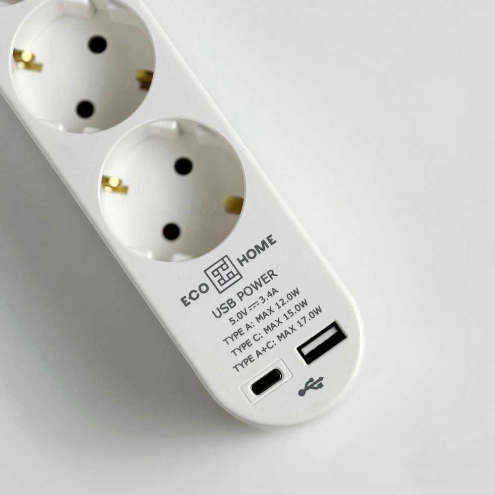 Удлинитель АСКО 3р 3м с заземлением USB + Type C белый ( ECO019001002 )